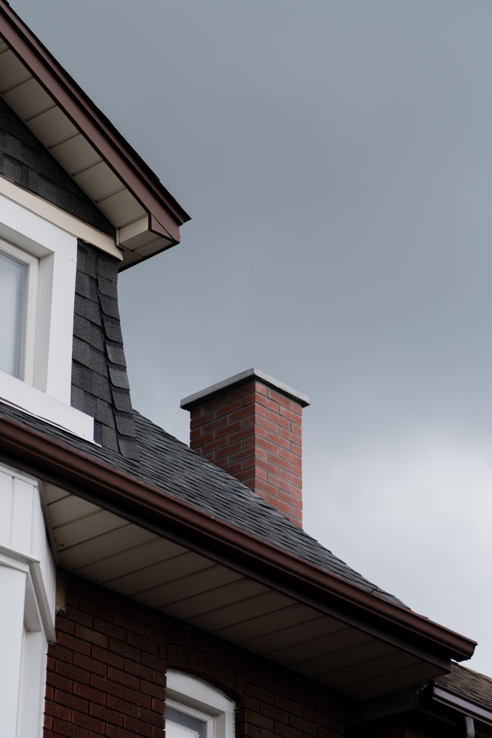 Roof edge, chimney and gutter line on a house